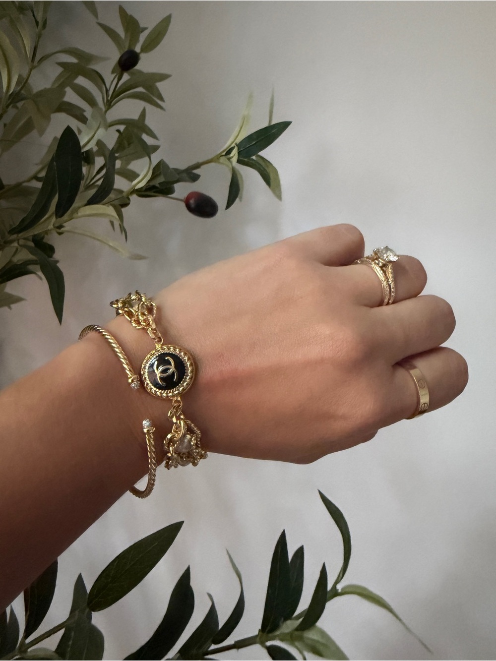 CHANEL Handcrafted Gold Black CC Bracelet Magnetic Clasp